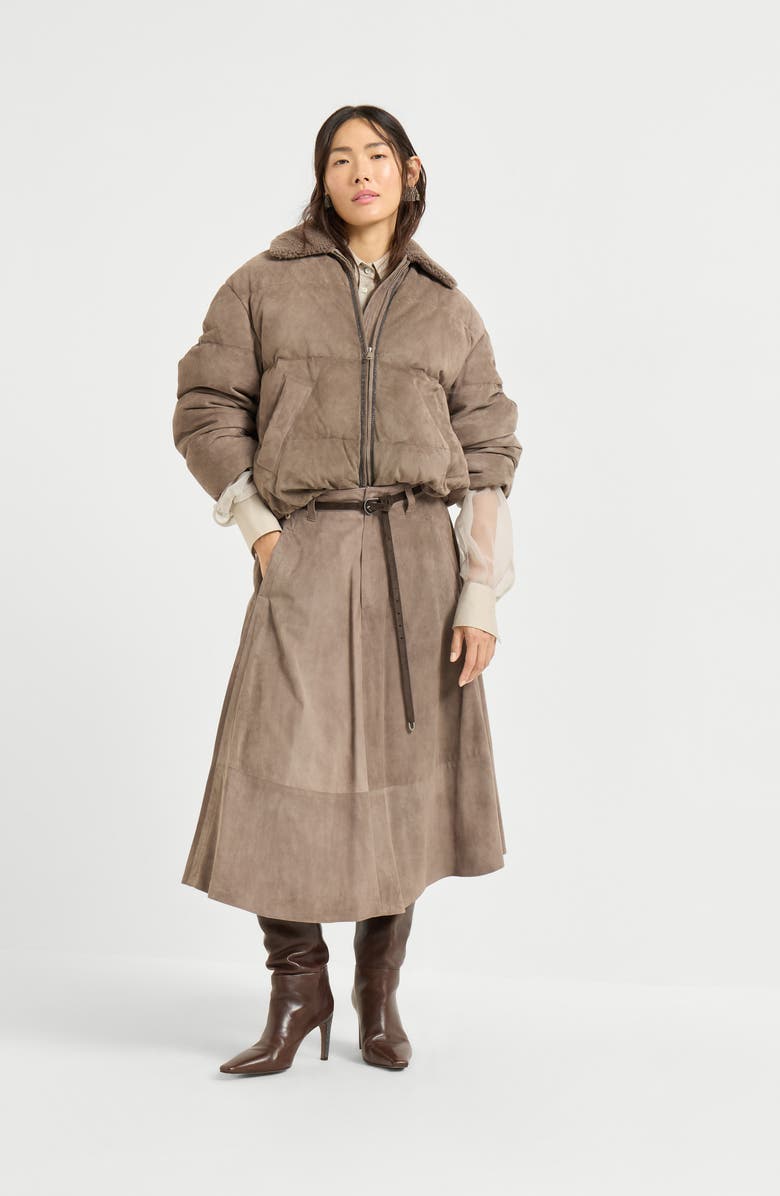 Brunello Cucinelli Suede down jacket, Alternate, color, Mud
