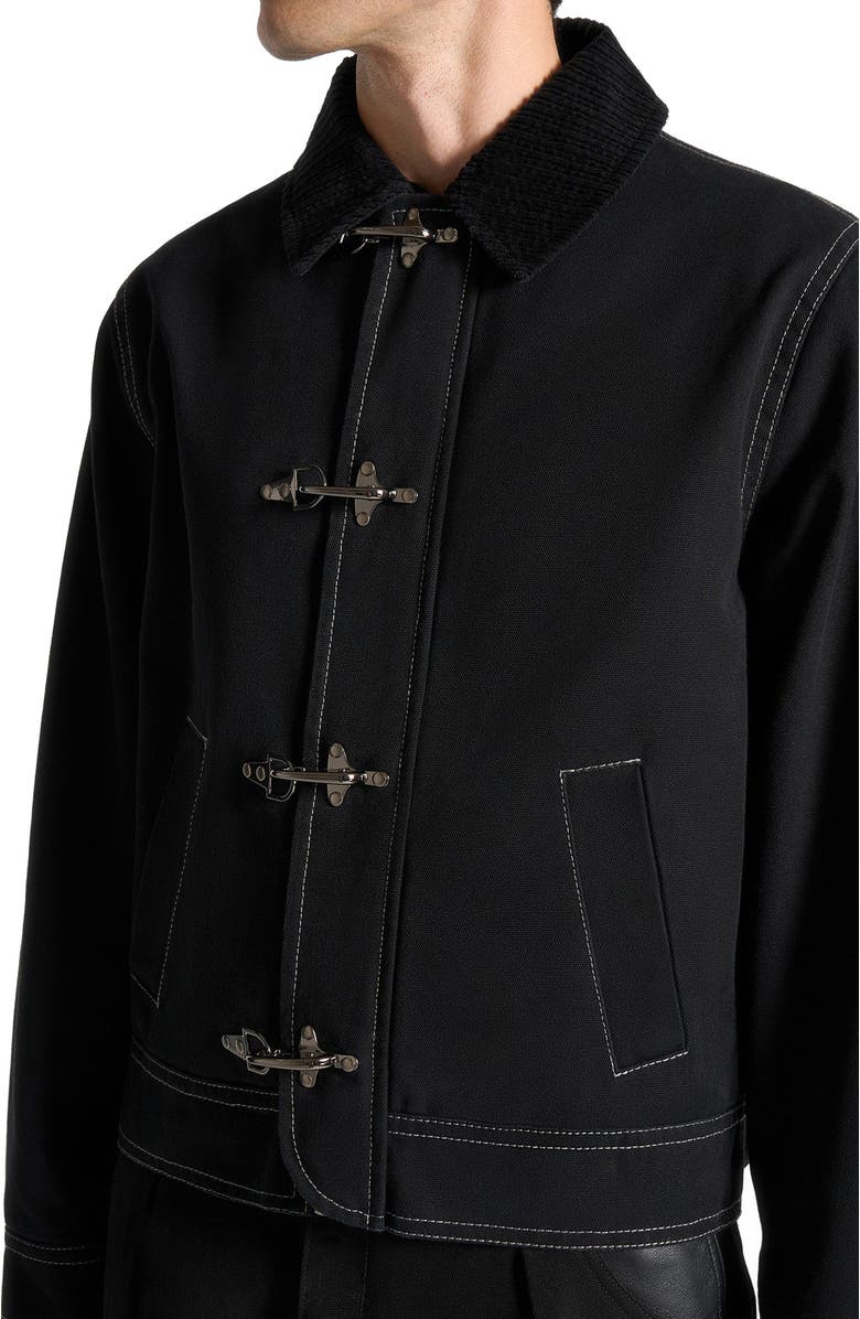 Manière De Voir Nino Clasp Detail Contrast Stitch Gabardine Jacket, Alternate, color, Black
