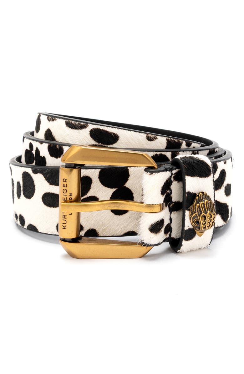 Kurt Geiger London Polka Dot Genuine Calf Hair Belt, Main, color, Black/ White
