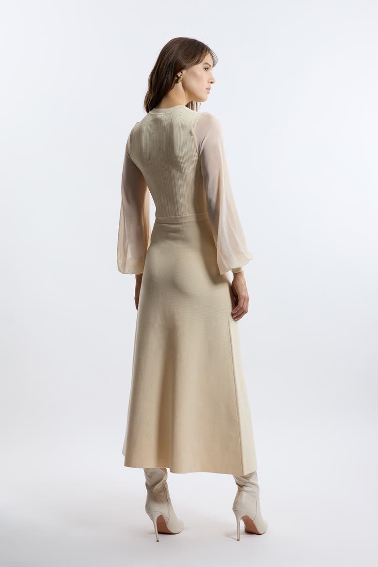 Military Trim Chiffon Sleeve Knit Dress, Alternate, color, Cream