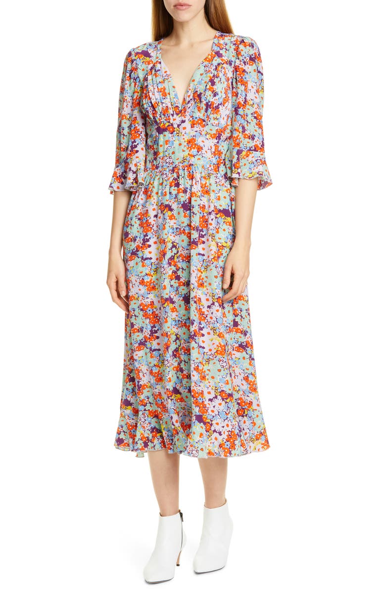 Stine Goya Evelyn Floral Print Silk Midi Dress, Main, color, 