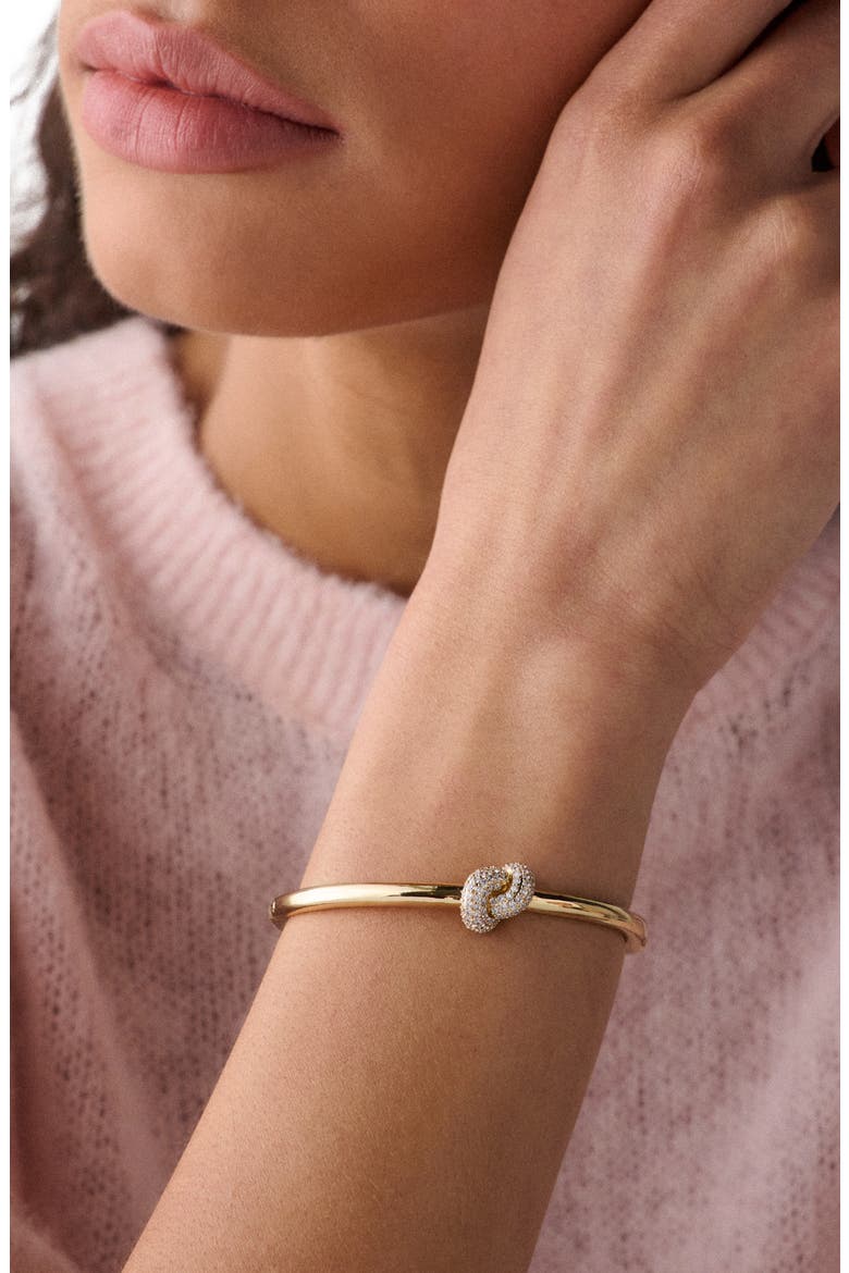 Pavé Knot Hinge Bangle, Alternate, color, CLEAR/ GOLD