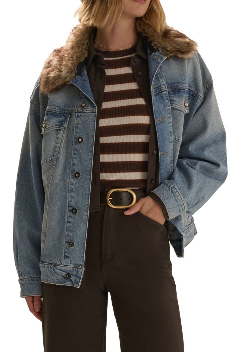 The Oversized Bowery Faux Fur Collar Jacket, Main, color, GENEVA
