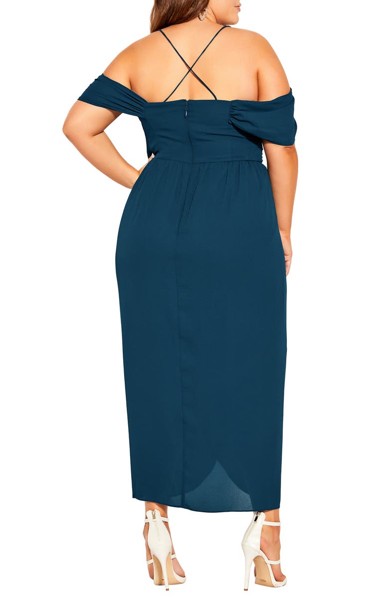 City Chic Cold Shoulder Midi Dress, Alternate, color, Emerald