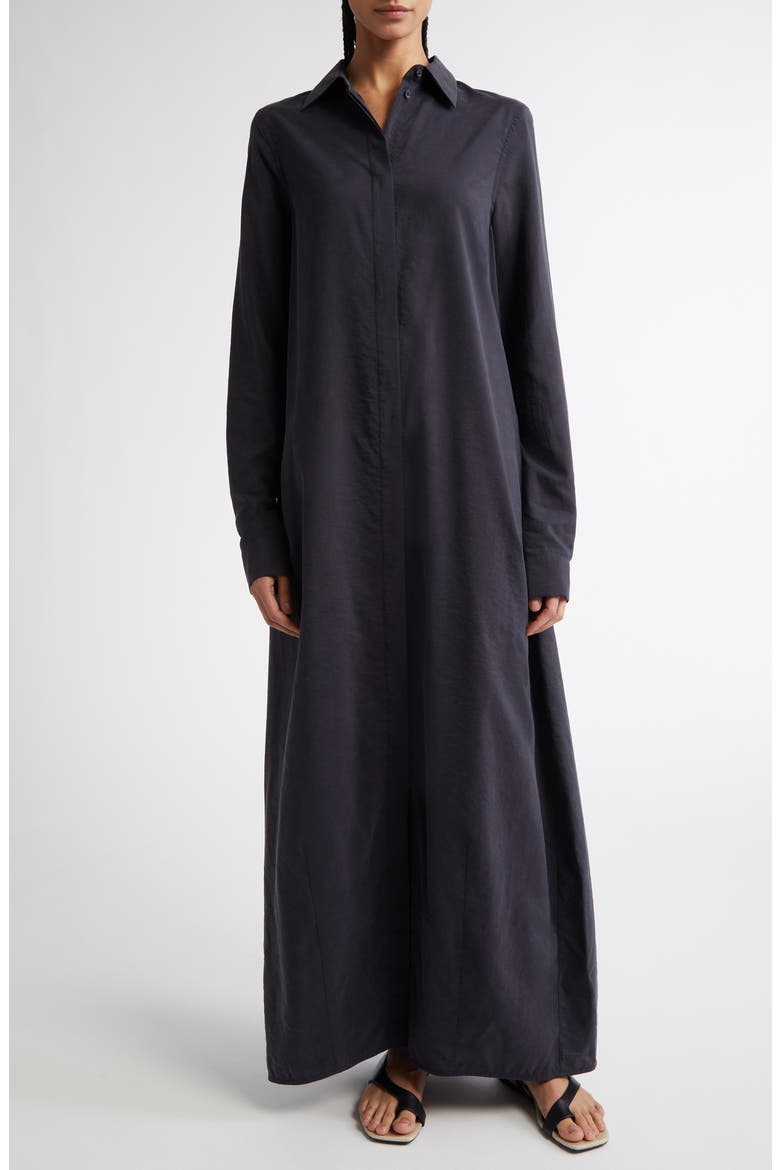 Parachute Long Sleeve Silk Blend Maxi Shirtdress, Main, color, NIGHTFALL