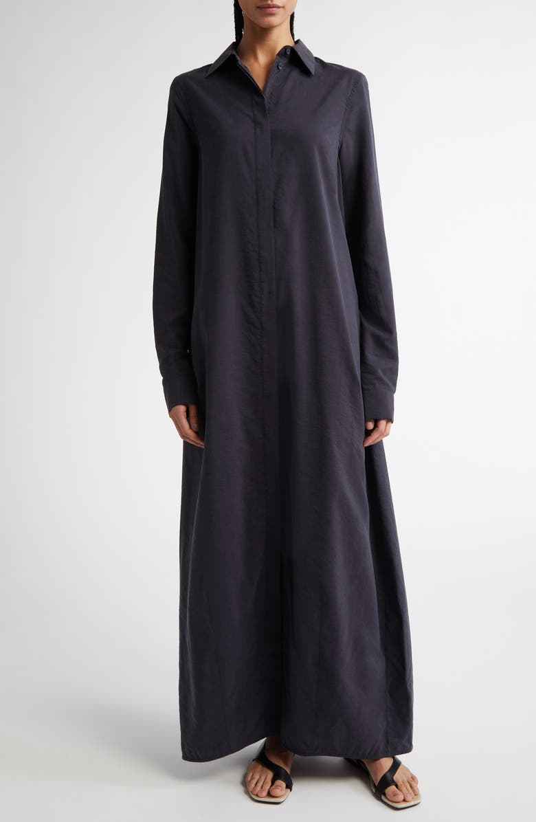 TOTEME Parachute Long Sleeve Silk Blend Maxi Shirtdress, Main, color, Nightfall