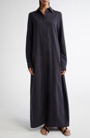 TOTEME Parachute Long Sleeve Silk Blend Maxi Shirtdress