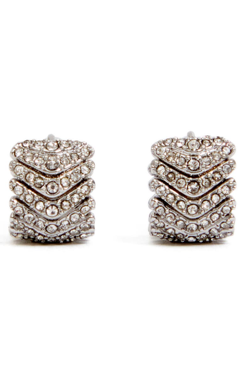 Clare V. Herringbone Crystal Huggie Hoops, Main, color, Clear