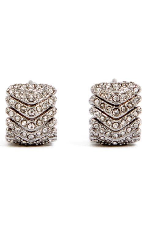 Herringbone Crystal Huggie Hoops