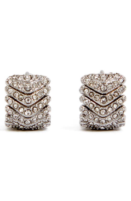 Clare V . Herringbone Crystal Huggie Hoops In Silver