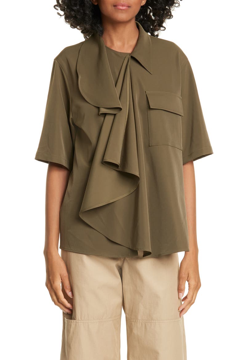 Drape Front Stretch Twill Shirt, Main, color, KHAKI