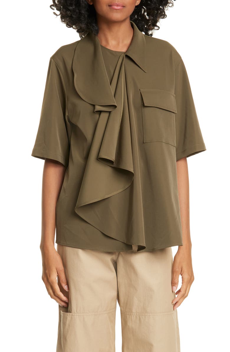 MM6 Maison Margiela Drape Front Stretch Twill Shirt, Main, color,