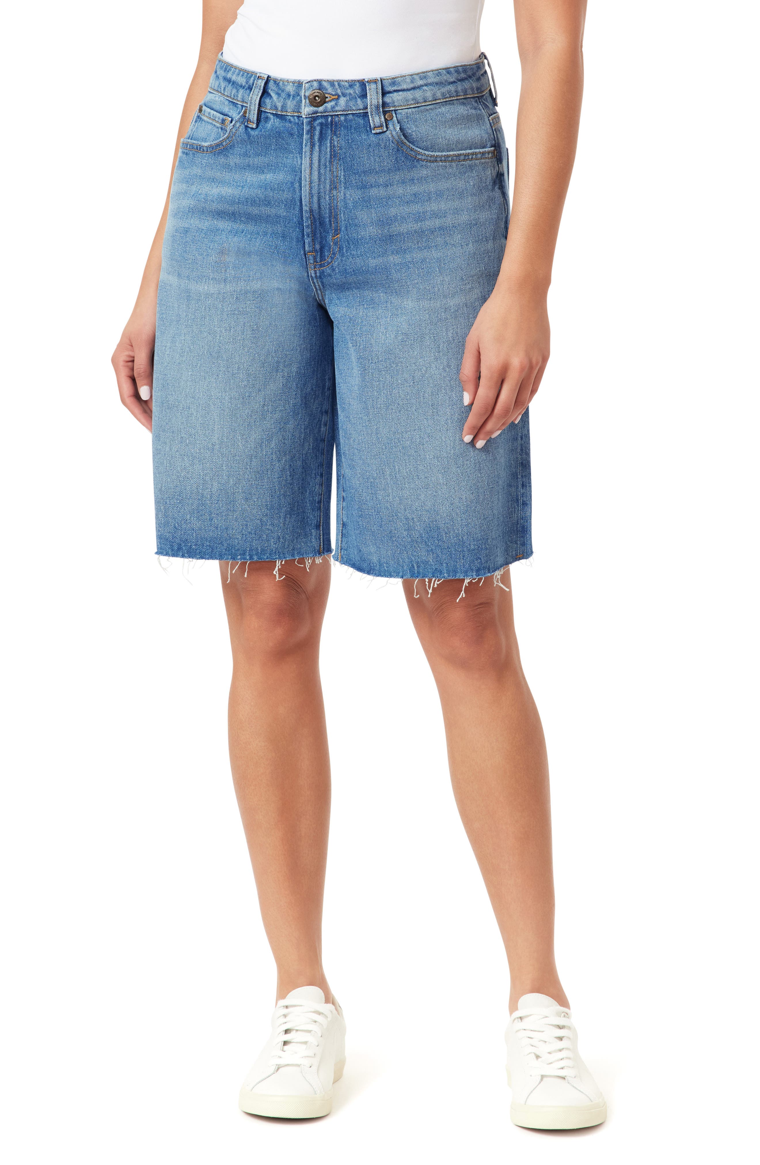 Kensie Relaxed Fit Raw Hem Denim Shorts