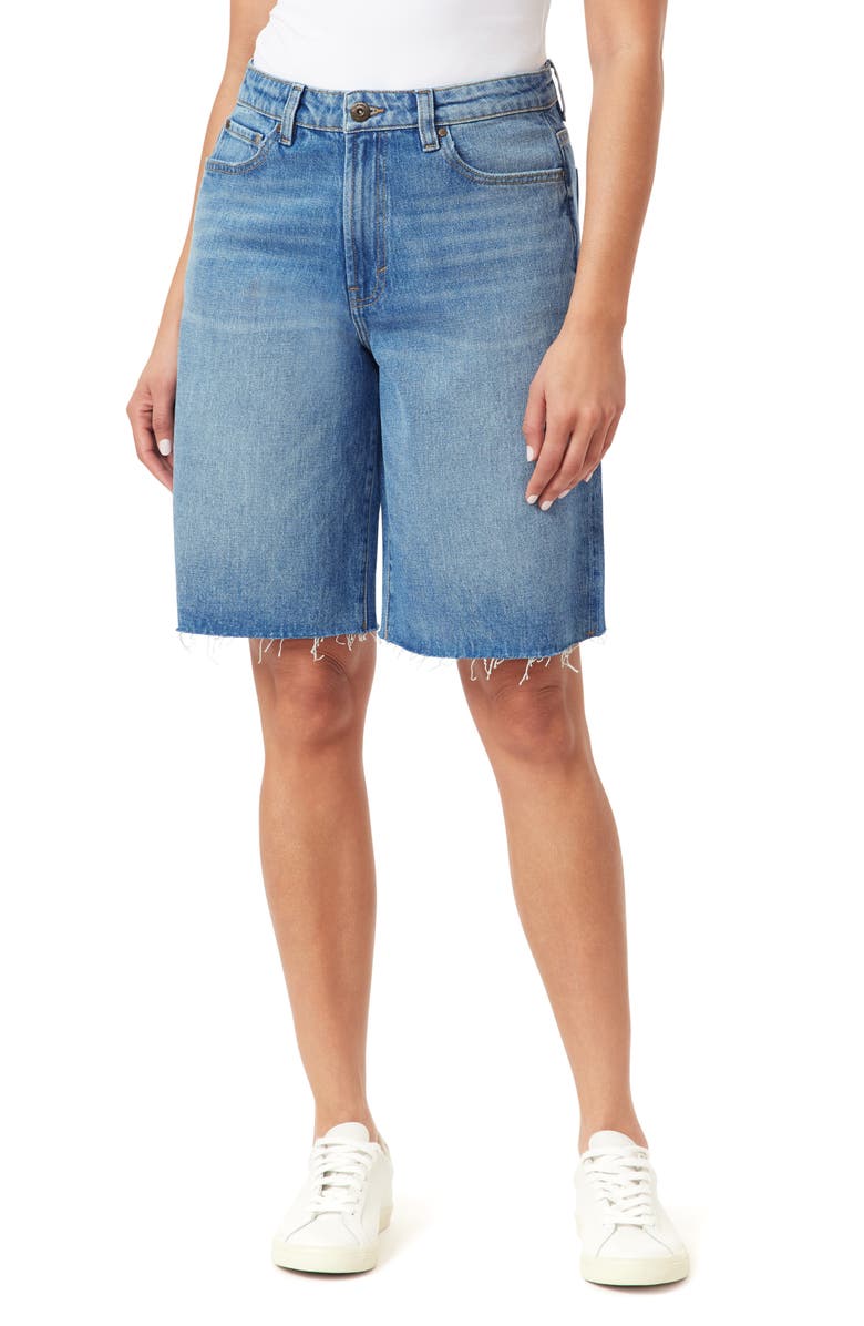 Kensie Relaxed Fit Raw Hem Denim Shorts, Main, color, Brisbane