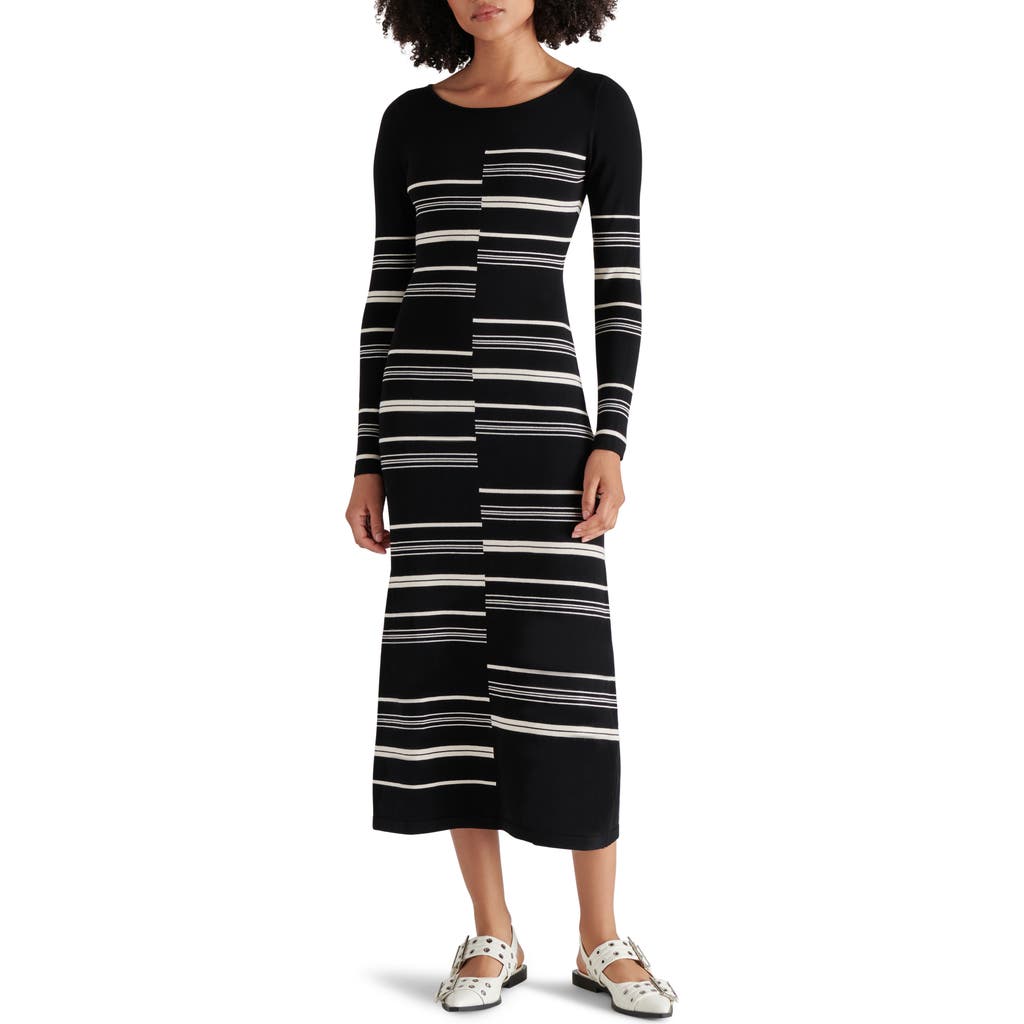 STEVE MADDEN STEVE MADDEN RAYSSA MIXED STRIPE LONG SLEEVE MIDI SWEATER DRESS