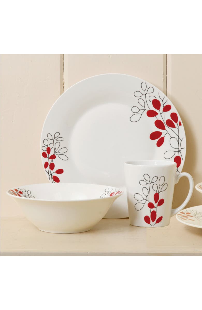 Gibson Scarlet Leaves 12 pc Dinnerware Set, Alternate, color, White