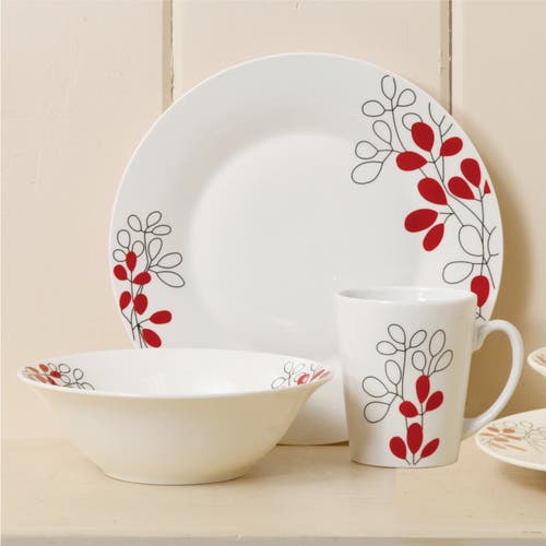 Gibson Scarlet Leaves 12 Pc Dinnerware Set In White