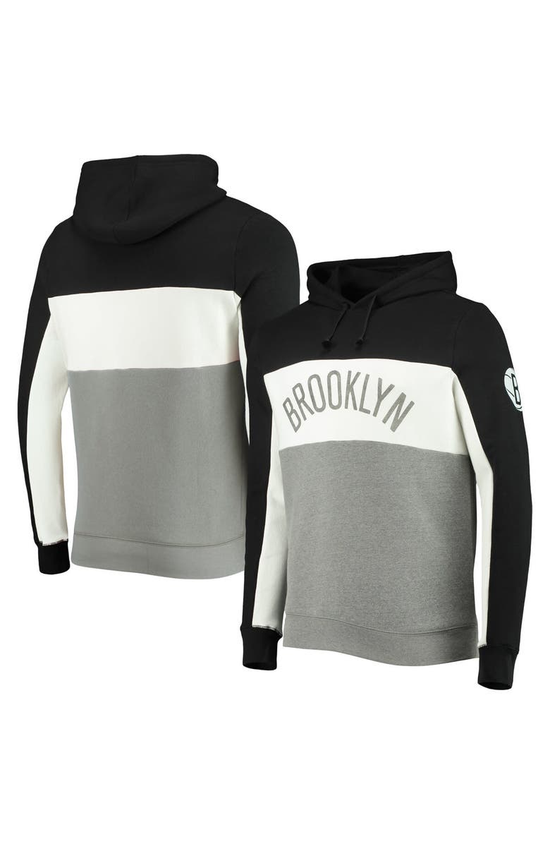 Junk Food Men's Junk Food Black/White Brooklyn Nets Wordmark Colorblock Fleece Pullover Hoodie, Main, color, 