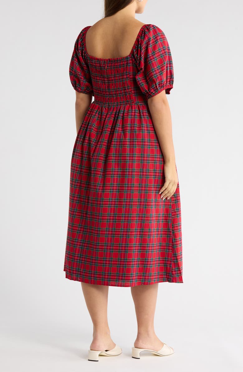 SUGARLIPS Arvada Plaid Puff Sleeve Dress, Alternate, color, Red-Multi