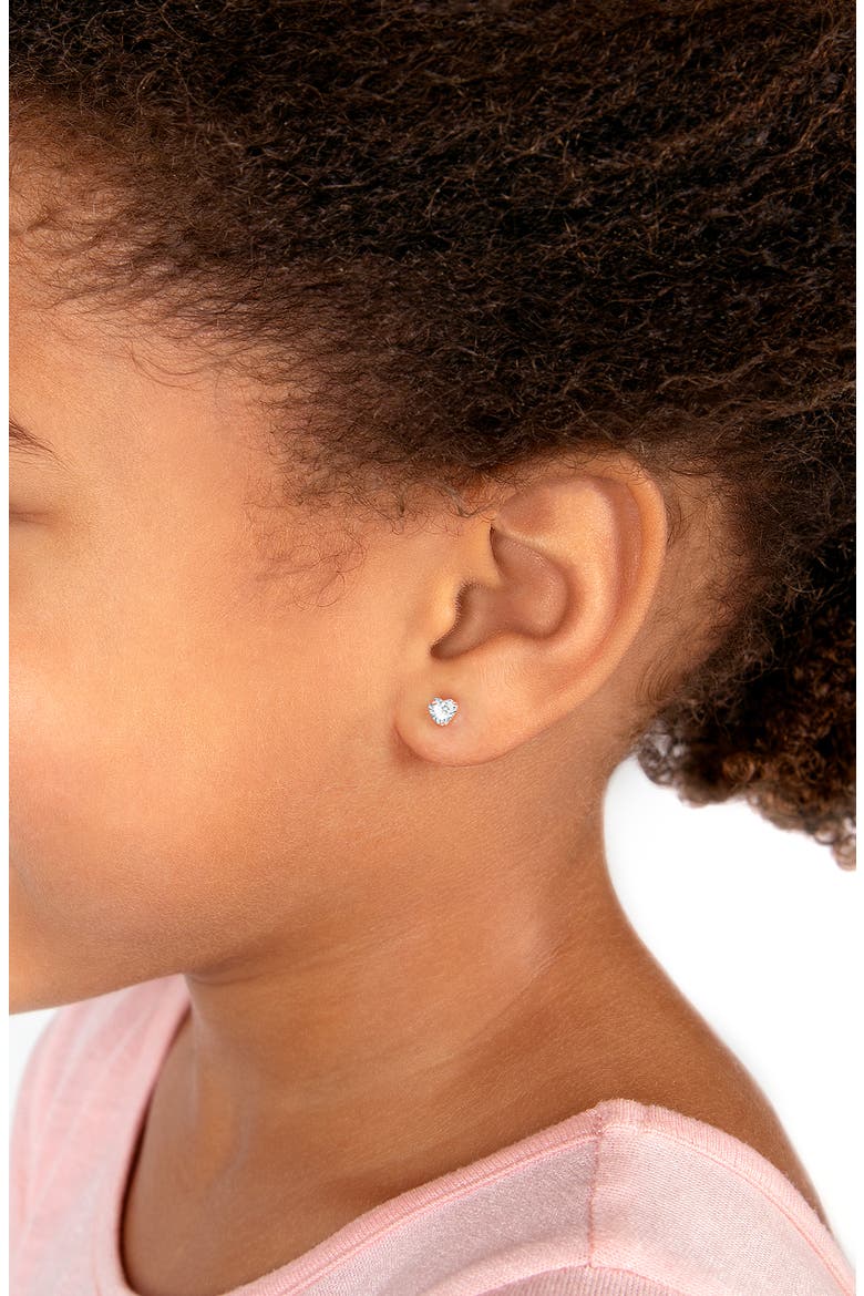 14K Gold 4mm Clear Heart Stud Screw Back Earrings, Alternate, color, 14K Rose Gold