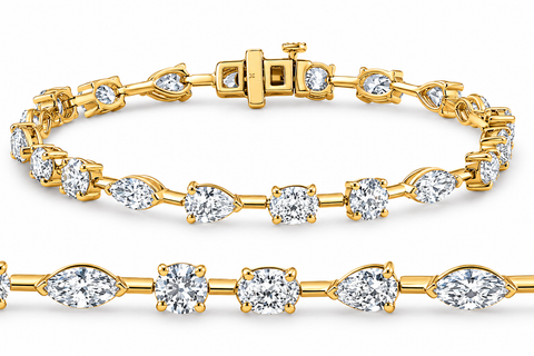 8ct Mixed Cut Diamond Tennis Bracelet 7" 14k Gold Lab Grown