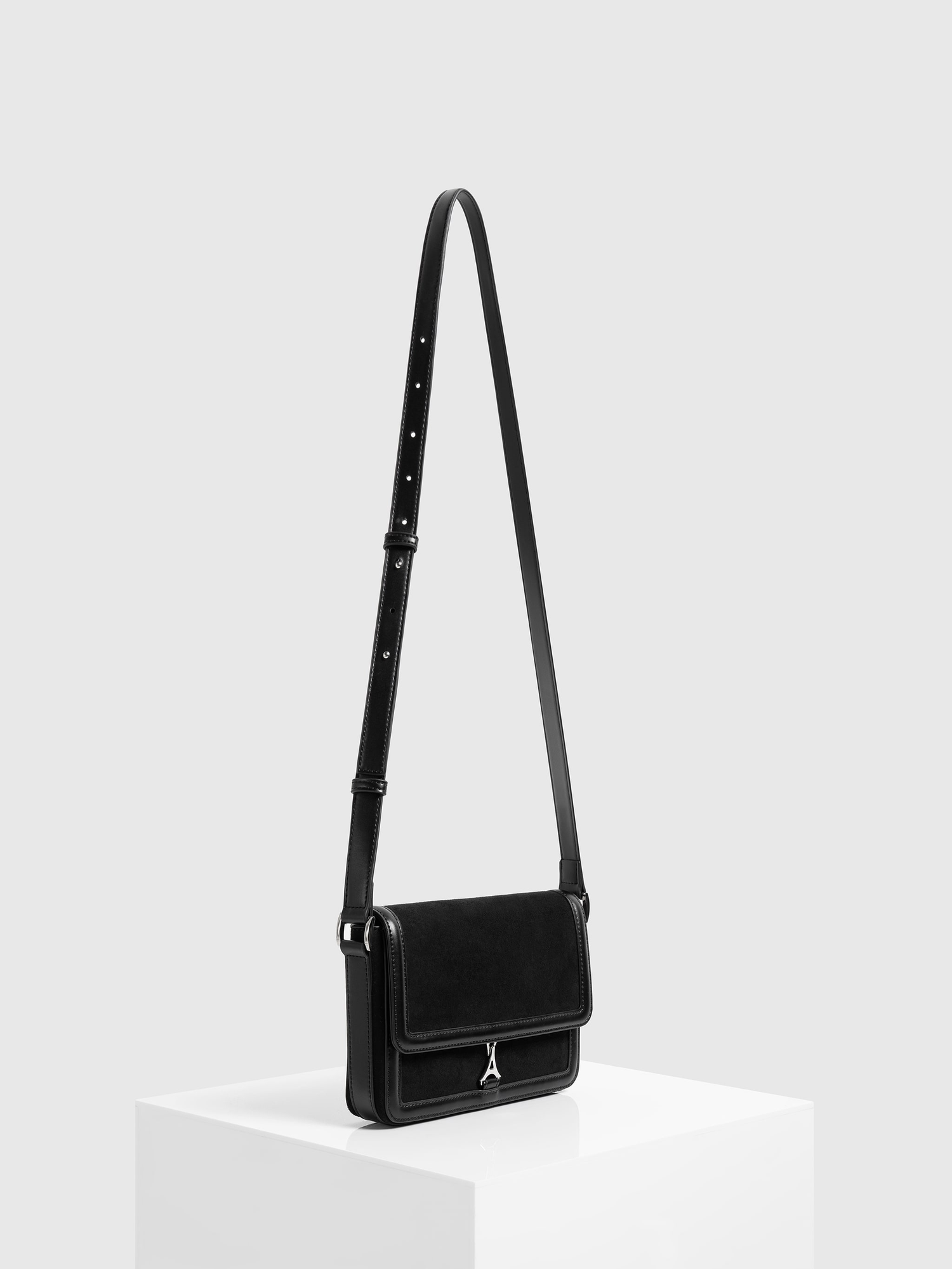 Manière De Voir Suede & Leather Crossbody Bag, Alternate, color, Black