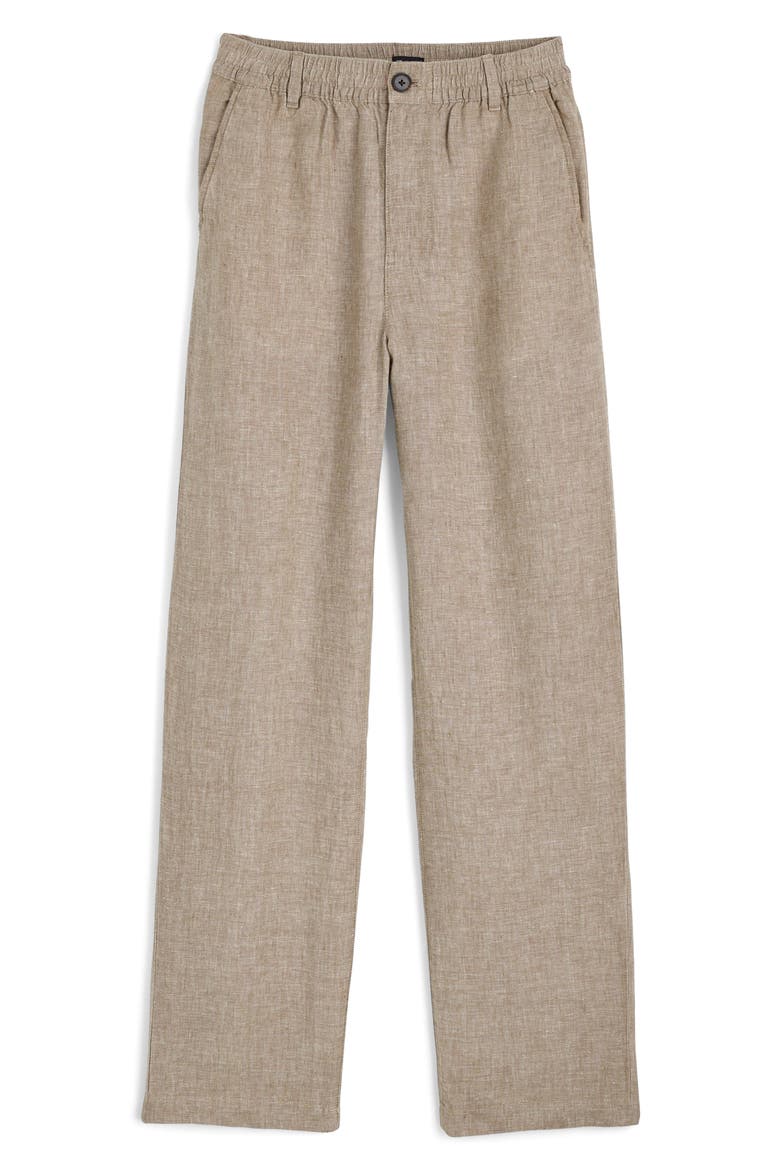 Elastic Waist Straight Leg Linen Pants, Alternate, color, CHESTNUT