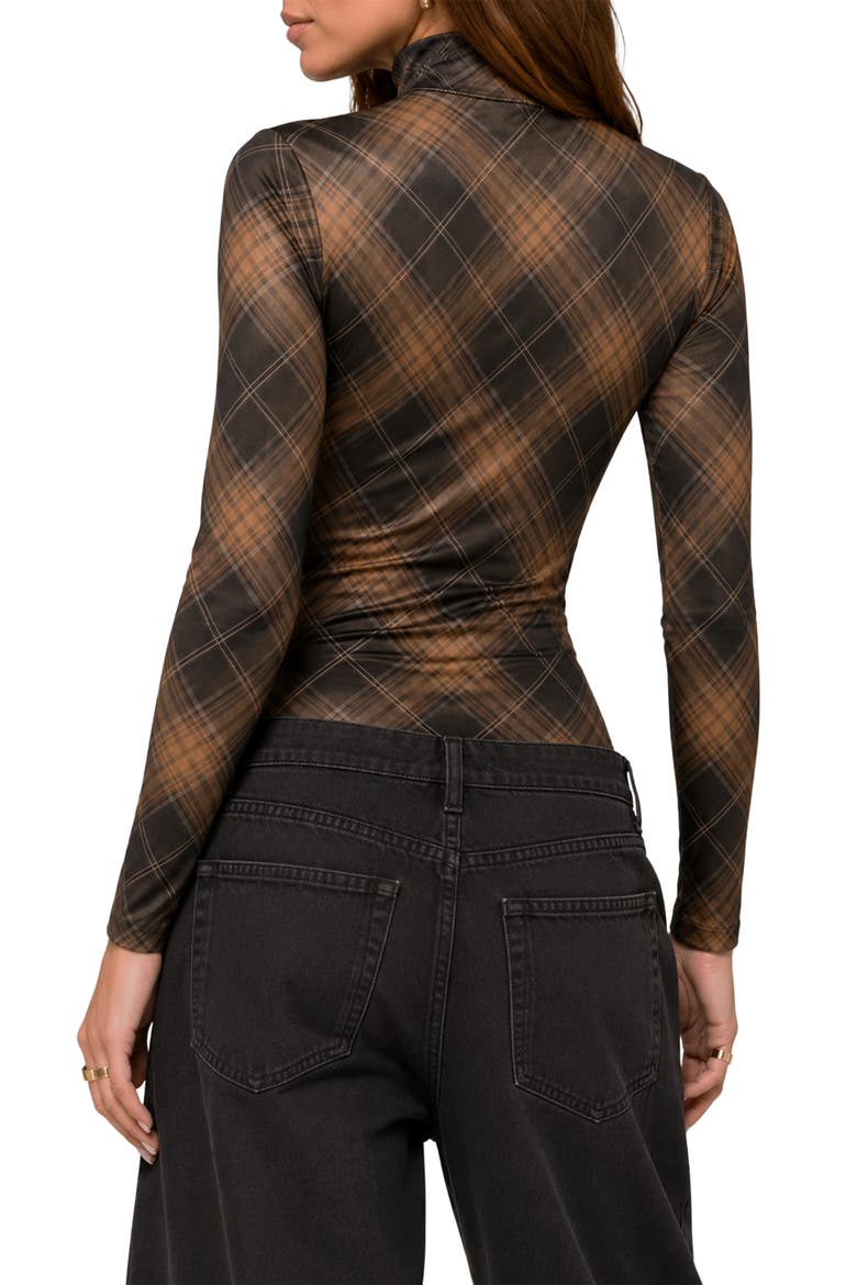 Adair Plaid Bodysuit, Alternate, color, BROWN