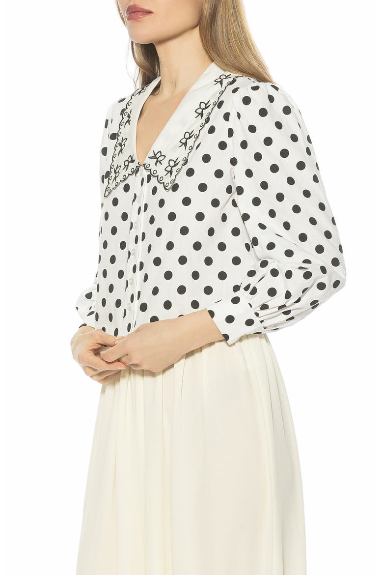 Issey Embroidered Collar Button-Up Shirt, Alternate, color, IVORY POLKA