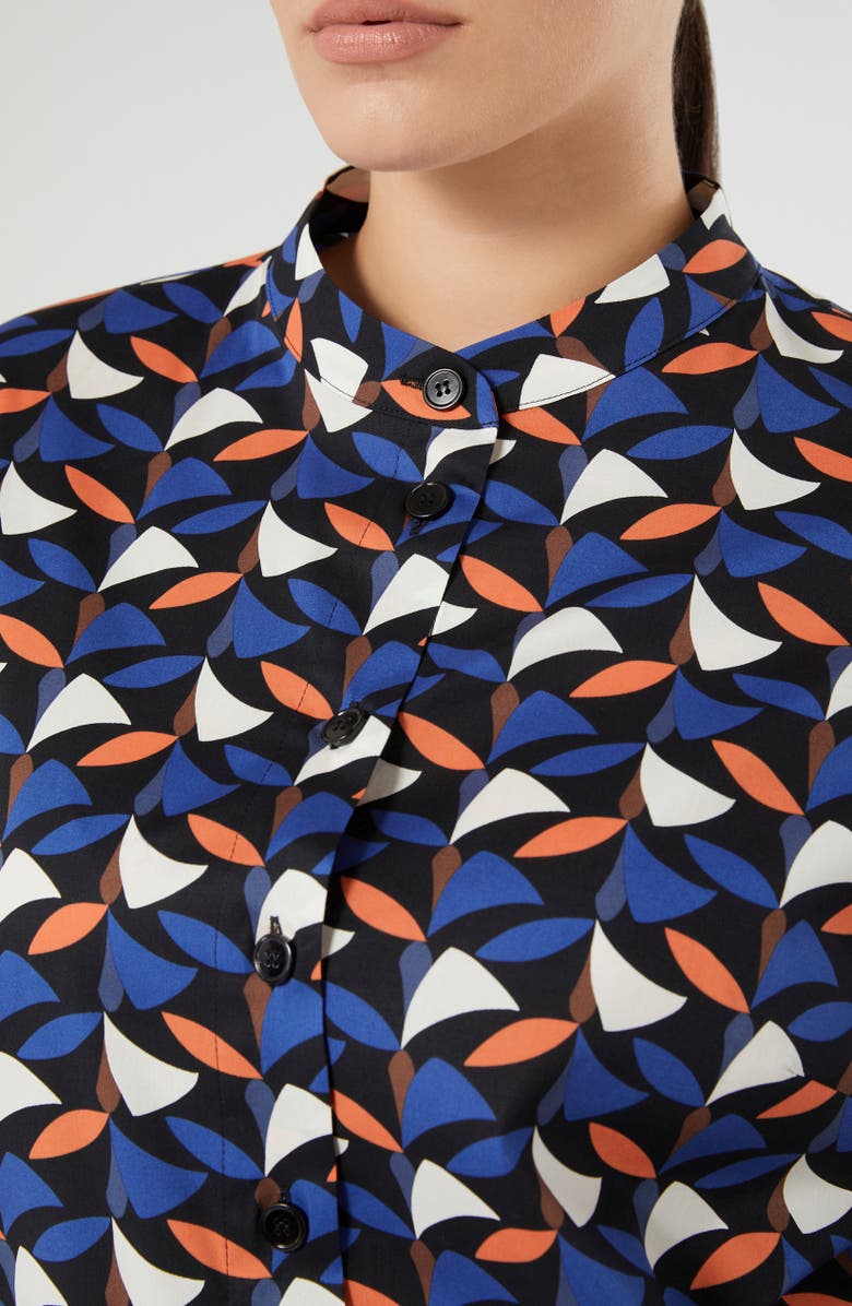 Marina Rinaldi Materia Abstract Print Stretch Cotton Button-Up Shirt, Alternate, color, Navy