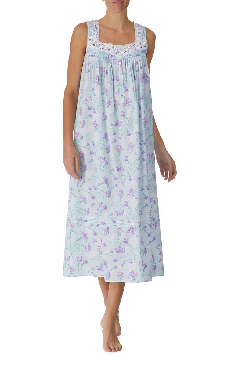 Eileen West Sleeveless Eyelet Trim Cotton Ballet Nightgown, Main, color,
