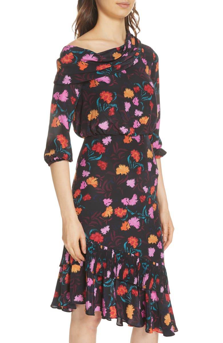 SALONI Lexie Floral Print Silk Off the Shoulder Dress, Alternate, color, 