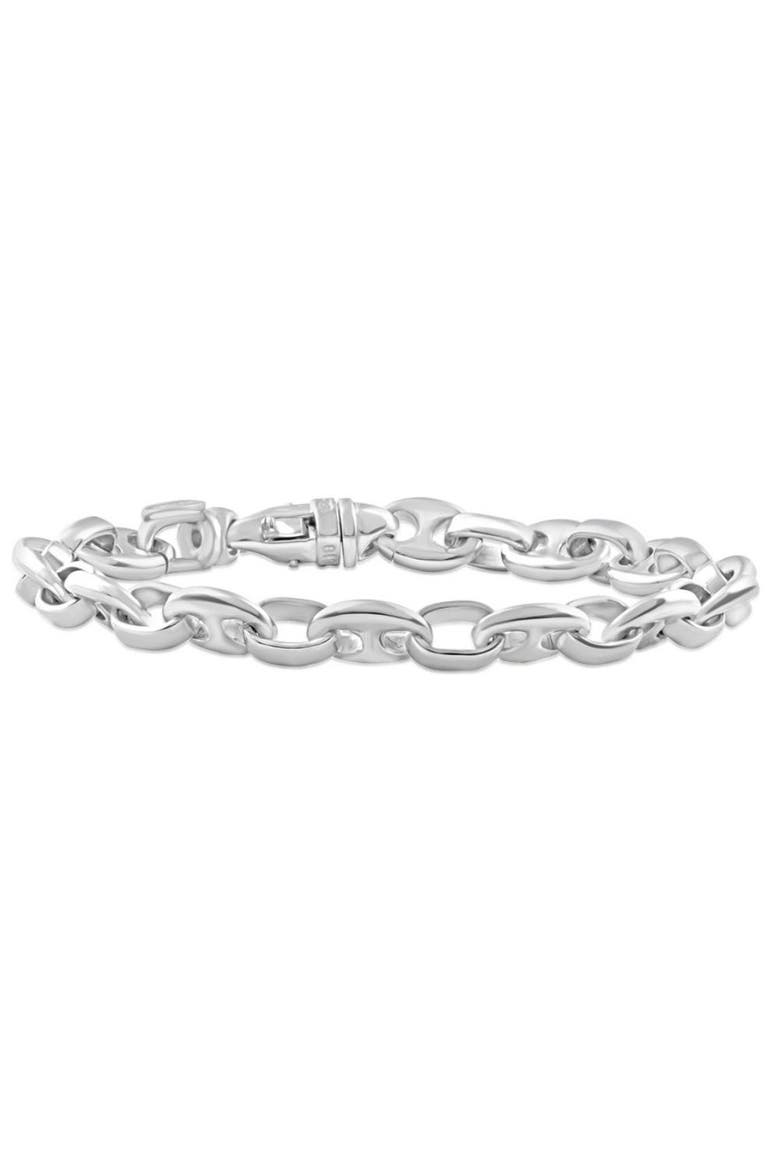 Men's Steel Single Tone Double Hole Oval Clasp 7mm Link  8.5 " Bracelet, Main, color, Stainless Steel