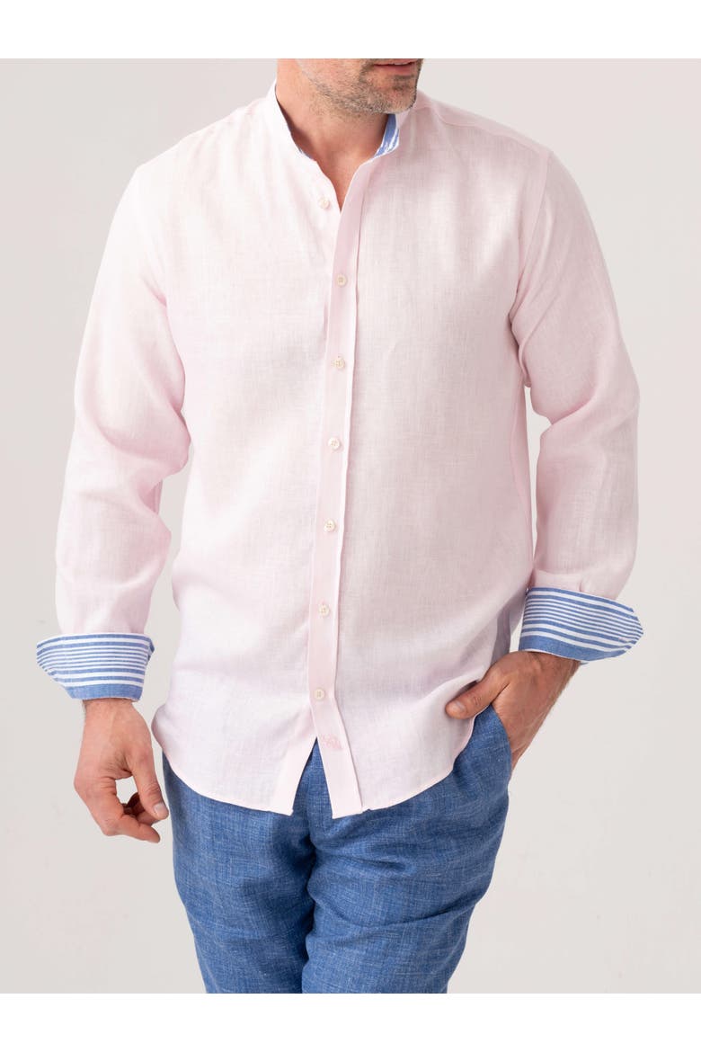 Linen Band Collar Shirt, Main, color, Pink