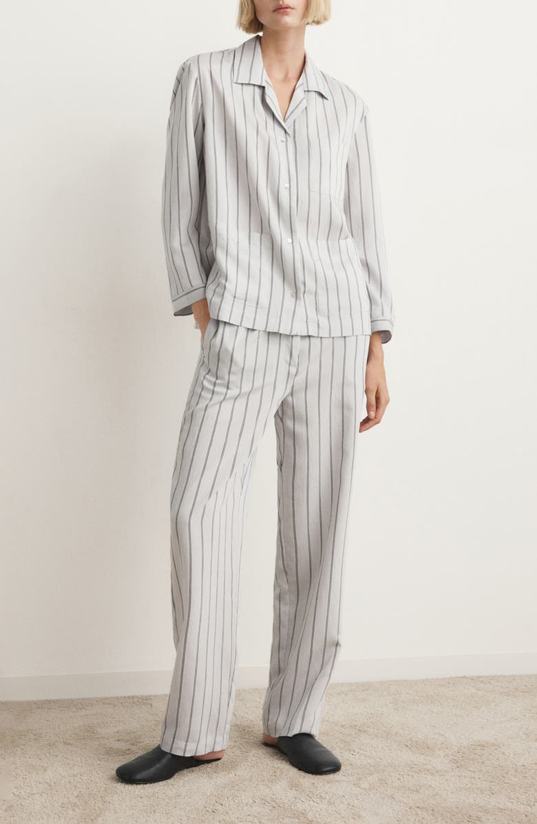 MANGO Stripe Button-Up Pajama Shirt, Alternate, color, Grey
