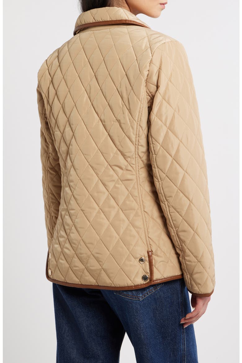 Faux Leather Trim Detail Quilted Jacket, Alternate, color, KHAKI