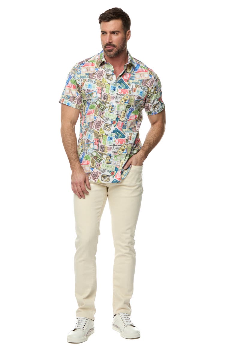 The Heist Short Sleeve Cotton Button-Up Shirt, Alternate, color, WHITE MULTI