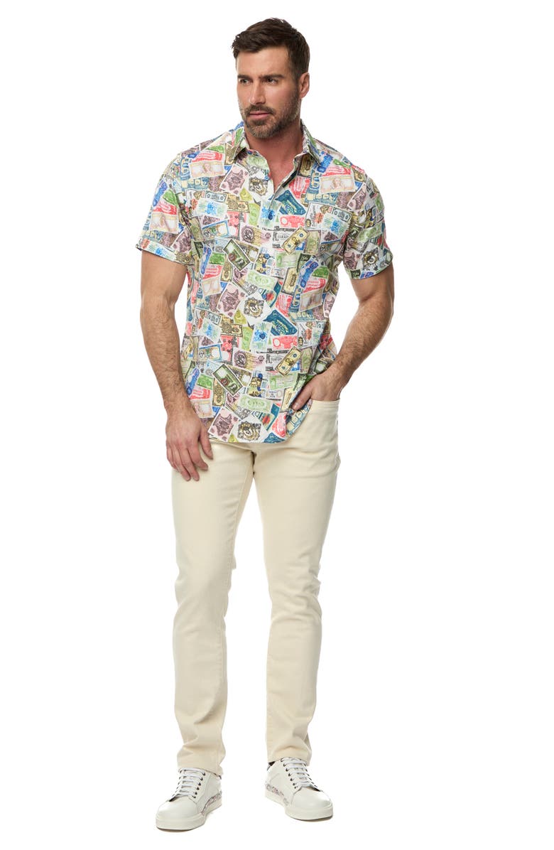 Robert Graham The Heist Short Sleeve Cotton Button-Up Shirt, Alternate, color, 