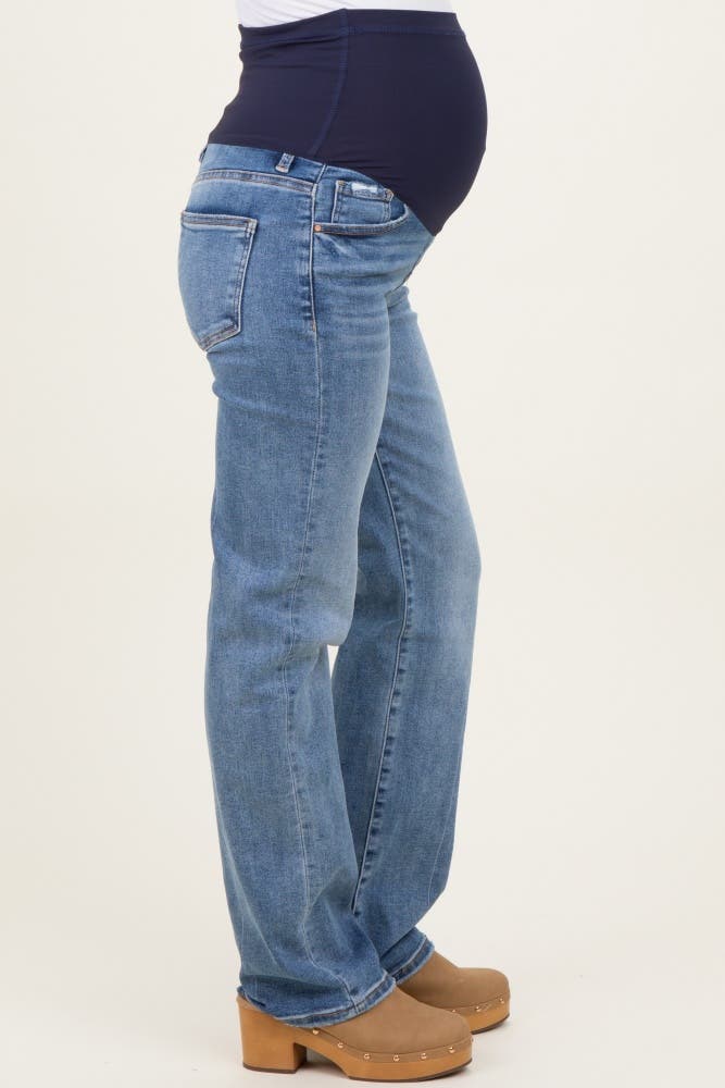 Medium Wash Straight Leg Maternity Jeans - image 2