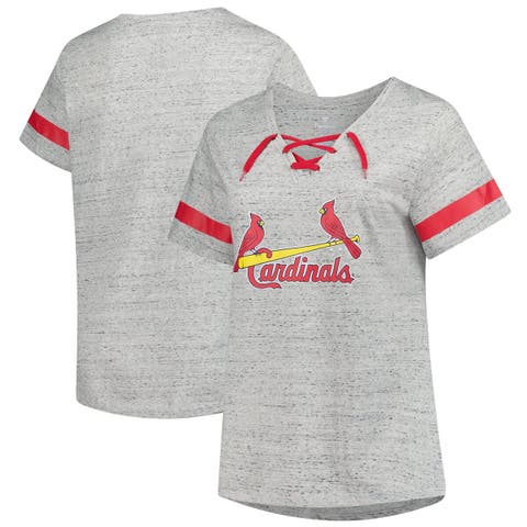 Women's Profile  Heather Gray St. Louis Cardinals Raglan Lace-Up Fleck T-Shirt