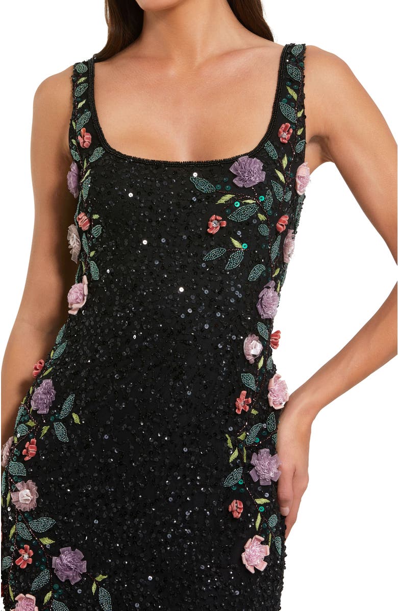 Mac Duggal Embellished Mesh Gown with Scoop Neck and Floral Beading, Alternate, color, Black Multi