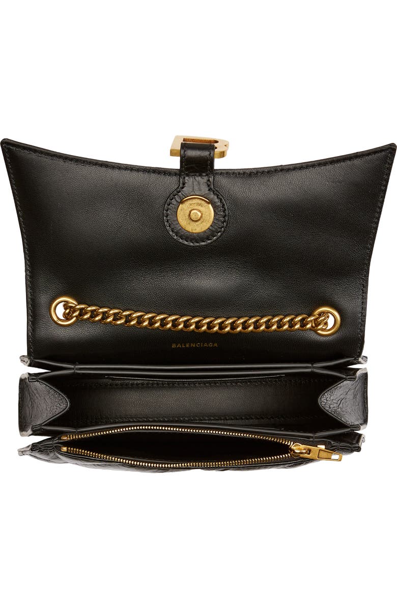 Balenciaga Hourglass Quilted Crushed Leather Wallet on a Chain, Alternate, color,