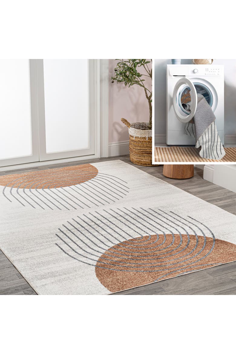 Kallax Geometric Modern Low-Pile Machine-Washable Area Rug, Main, color, Cream/Terra
