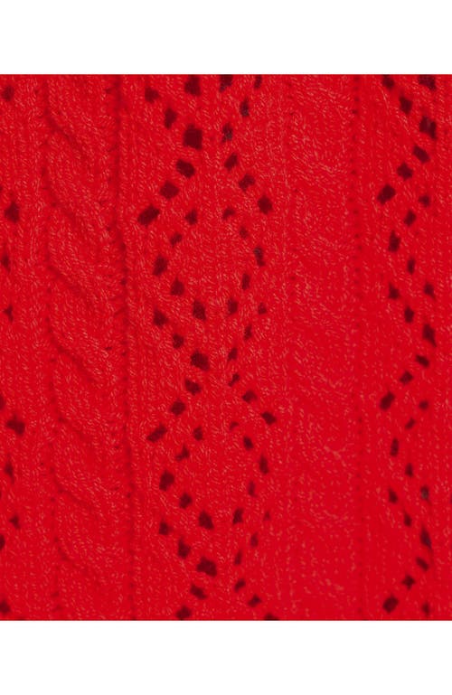Lands' End Lace Pointelle Puff Sleeve Cardigan Sweater In Red