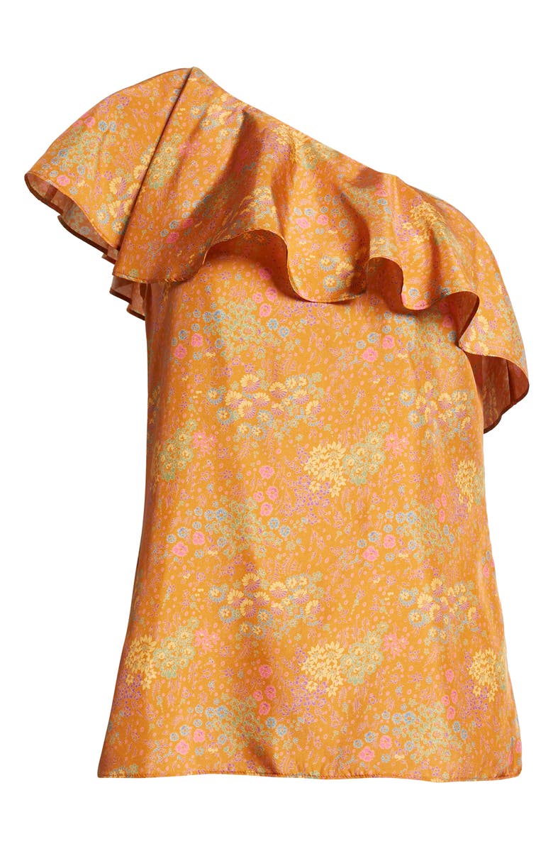 Rebecca Taylor Isabelle Ruffle One-Shoulder Silk Top, Alternate, color, Isabelle Fleur Burnt