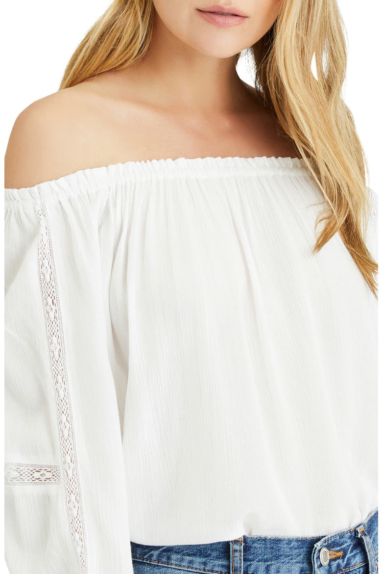 Say So Lace Inset Convertible Off the Shoulder Blouse, Alternate, color, WHITE