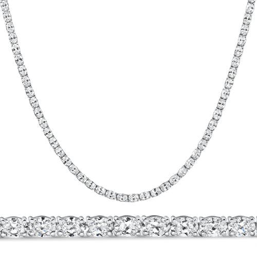 Bliss Diamond 19ct Oval Diamond Tennis Necklace 14k Gold Lab Grown In Metallic