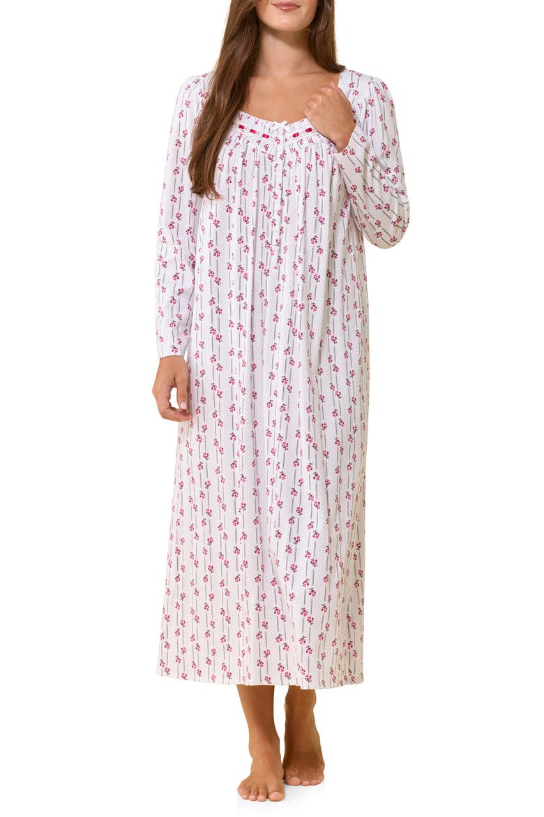 Long Sleeve Cotton Jersey Nightgown, Main, color, WHITE FLORAL STRIPE