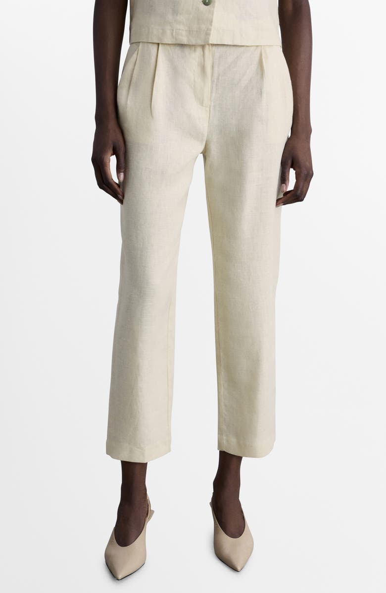 MANGO Linen Straight Leg Crop Pants, Main, color, Beige
