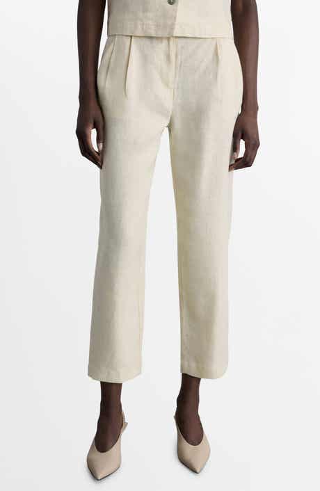 MANGO Linen Straight Leg Crop Pants